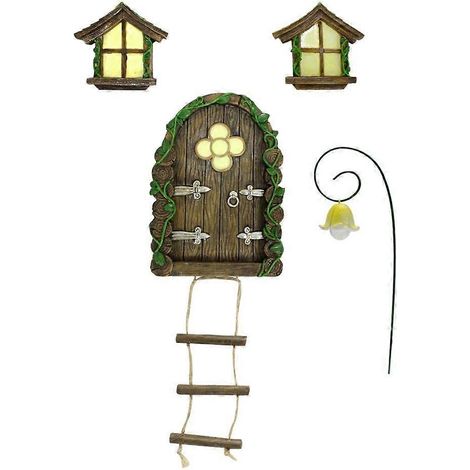 Porte miniature féerique avec fenêtre lumineuse, statues d'arbres polyvalentes pour arbres (1/4)