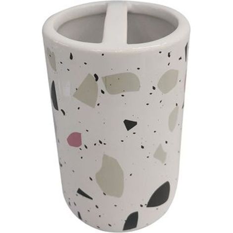 Trade Shop - Cepillo De Dientes Vaso 2 Agujeros Blanco Arena Multicolor Muebles De Baño 69543 - (1/2)