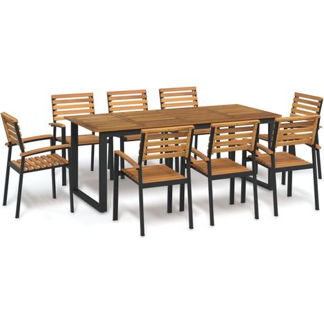 9-tlg. Garten-Essgruppe Massivholz Akazie und Metall