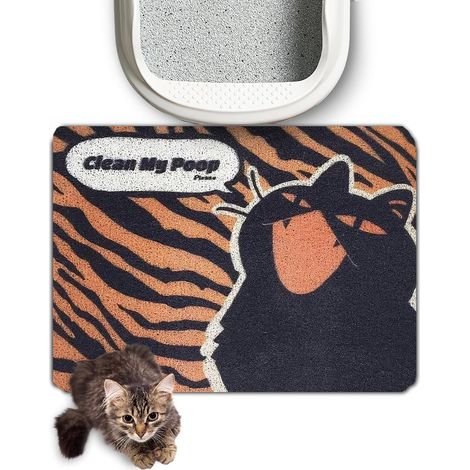 Litter Tray Mat 60 x 40 cm Large for Indoor Cats Non-Slip and Waterproof (Chessboard, Sky Blue) (Roaring) (1/5)