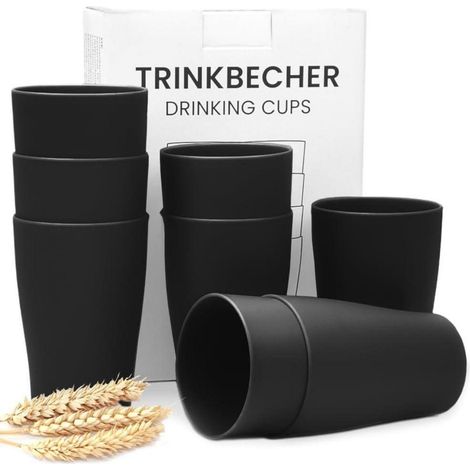 Bugucat Trinkbecher 8er Set 280ml Wiederverwendbare Kaffeetassen Schwarz (1/5)