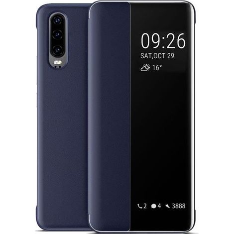 Huawei P30 Coque, Smart View Cover Étui à Rabat en Cuir Pochette Flip Cover Housse de Protection pour Huawei P30 6.1" -Bleu (1/4)