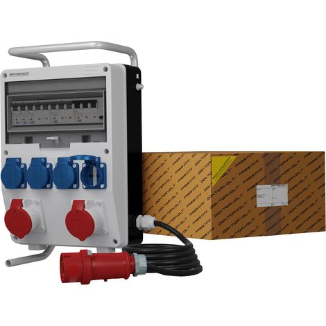 Tableau électrique de chantier sur pied avec câble TD-S/FI SKHU 2x16 A 4x230 V Schuko Doktorvolt DV-0168-D (1/3)