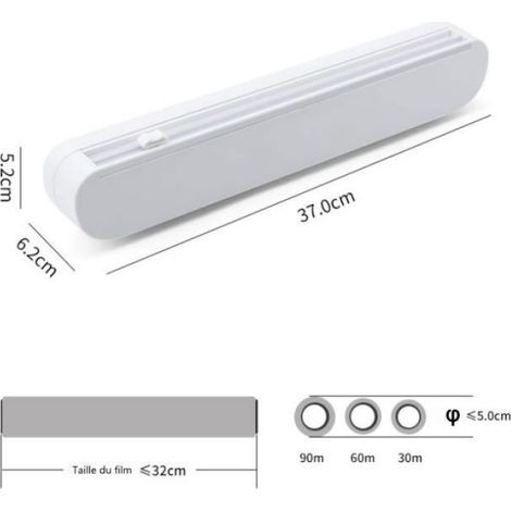 Kalavika Distributeur de Film Alimentaire Étirable Dérouleur Coupe-Film aluminium Papier en ABS Outils de Cuisine 37 6,2 5,2 cm (1/4)