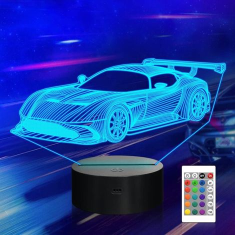 3D-Auto-Nachtlicht, Sportwagen-Illusionslampe mit Fernbedienung, 16 Farbwechseloptionen, Geschenkidee für Kinder zu Weihnachten, Geburtstag und mehr, Spielzeug für Zuhause (1/5)