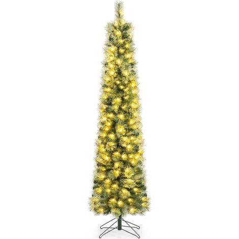 COSTWAY Sapin de Noël Artificiel Lumineux en Forme Crayon, 120 LED, 180 cm (1/5)