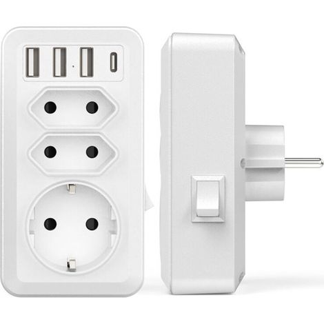 USB Secteur Multiple, 7 en 1 USB Chargeur Multiprise Murale avec 3 Sortie AC (16A, 3800W), 3 Ports USB 5V/3.4A, 1 Port Type-C, pour la Maison Le Bureau Les Voyages Compatible avec Phone (1/4)