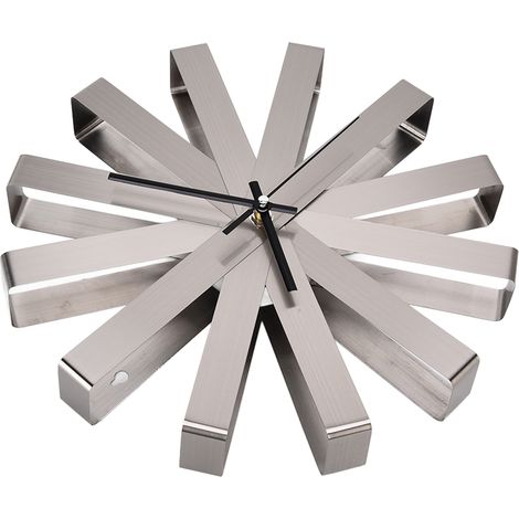Horloge murale en acier inoxydable, silencieuse, moderne et décorative, à suspendre dans une chambre ou un salon. (1/5)