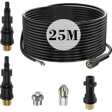 Tuyau de nettoyage de canalisations haute pression de 25 m pour Kärcher K2 K3 K4 K5 K6 K7 HD HDS, kit de déboucheur professionnel 180 bars avec buses rigides et rotatives, adaptateur pour Lavor Parksi (1/5)