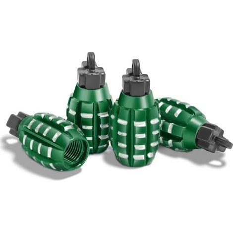4 Pièces Bouchons Valve en Aluminium, Bouchons Valve en Forme De Grenade, Bouchons de Tige de Valve de Pneu, Anti-Poussière, pour Voitures, SUV, Vélos, Camions, Motos (Vert) (1/5)