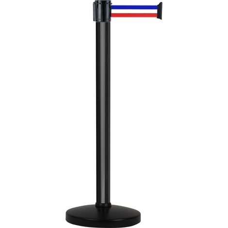 Poteau Alu Noir laqué à sangle Bleu/Blanc/Rouge 3m x 50mm sur socle portable - 2010740 (1/4)