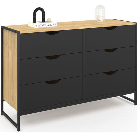 Idmarket – Commode enfant 6 tiroirs noirs 115 cm – Bi-matière bois et métal – Dimensions 115x39x75 cm – Style industriel