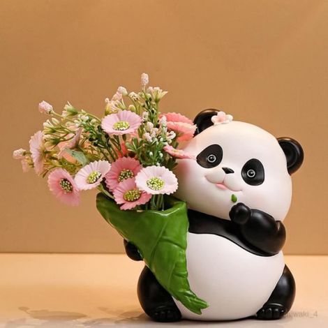 Figurine de Panda - Collection d'arrangements floraux - Ornement de bureau - Noir - Résine - 16,5 cm (1/4)