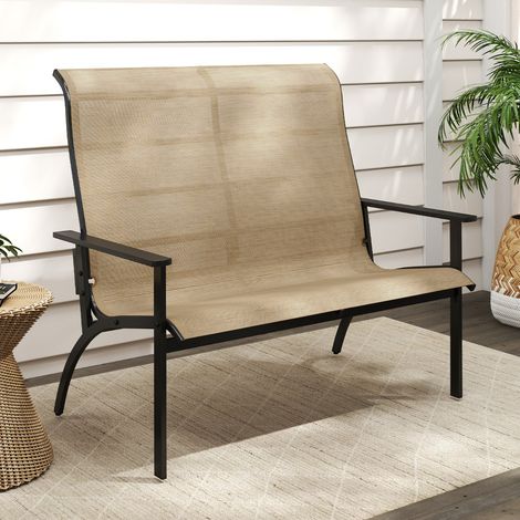 Banc Adirondack D'extérieur Banc de Jardin à 2 Personnes avec Dossier Haut et Accoudoirs Capacité de Charge Jusqu'à 400 Kg Café (1/3)