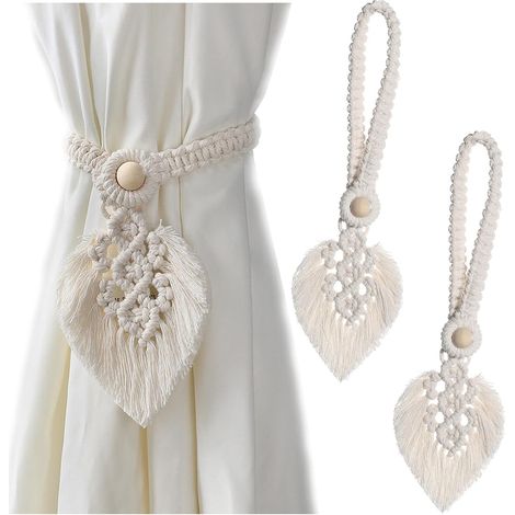 1 Paire Attaches de Rideaux Tressées, Embrasses de Rideau Tressées à la Main, Cravate de Rideau Tressée Bohème, Embrasses de Rideau pour Fenêtre de Maison,beige (1/5)