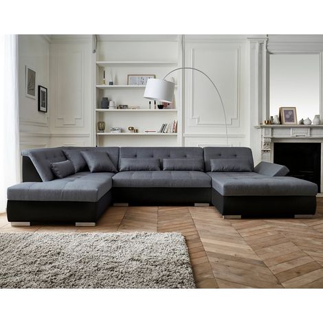 Lisa Design – Canapé d'angle panoramique 7 places – Structure en bois – Revêtement tissu 100% polyester – Accoudoirs réglables – Dimensions L335xH77xP197 cm (1/5)