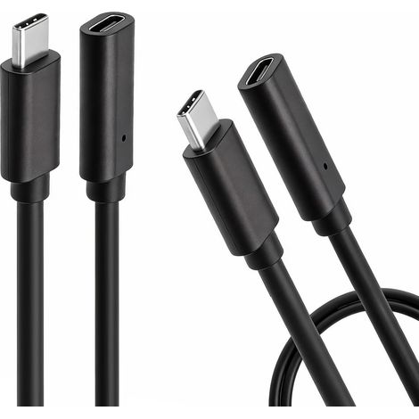 Lot de 2 rallonges USB C, 0,5 m, type C 3.1 Gen2, 10 Gbit/s, 4 K, 60 Hz, rallonge USB C, 100 W, court mâle vers femelle, compatible avec les téléphones portables, ordinateurs et tablettes avec ports (1/5)