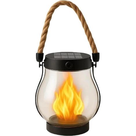 Lanterne solaire d'extérieur, lanterne solaire , lanternes solaires à flamme dansante étanches, lampe à flamme en corde de chanvre, pour le camping, la cour, le patio, le jardin et la décoration d'Hal (1/5)