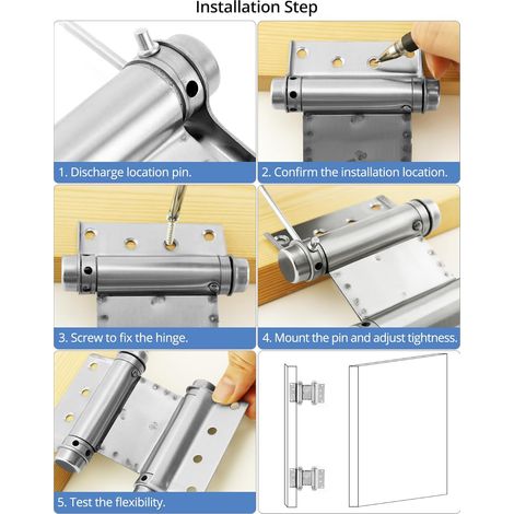 Lot de 4 charnières de porte robustes en acier inoxydable à fermeture automatique de 7,6 cm, charnières de porte à ressort double action