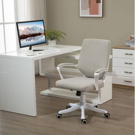 Sedia da ufficio 62x69x92-100 cm beige in poliestere con supporto lombare e altezza regolabile (1/5)