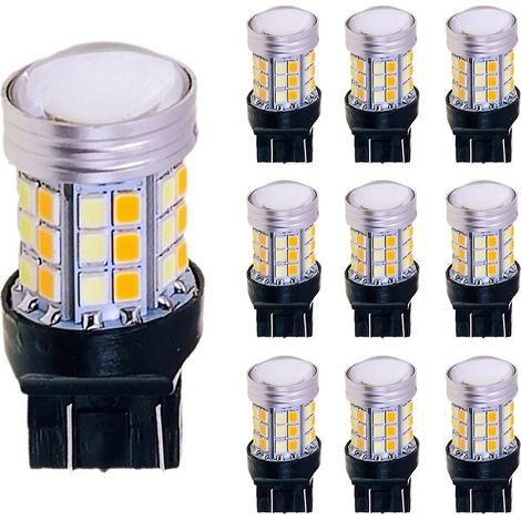 Lot de 10 ampoules LED bicolores T20 7443 W21/5W pour clignotants de voiture (blanc et jaune). (1/5)