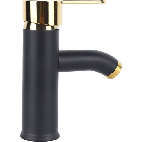 Mitigeur de lavabo monotrou à levier unique pour eau chaude et froide, acier inoxydable, noir/or (1/5)