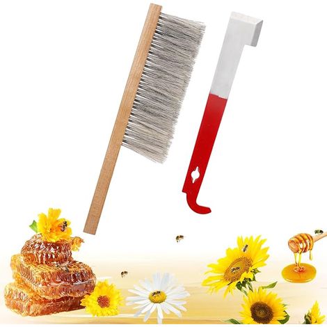 Outil pour ruche d'abeilles pour apiculture - Crochet en acier inoxydable et pinceau à abeilles en crin de cheval naturel, pinceau pour ruche, lève-cadres et grattoir, kit d'initiation à l'apiculture  (1/5)