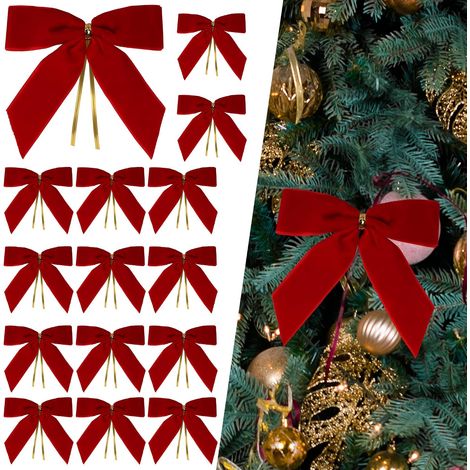24 nœuds de Noël, nœuds de couronne de Noël en velours, nœuds de ruban en velours, ornements de sapin de Noël, emballage de cadeaux, décoration de Noël, nœuds de bricolage artisanaux pour la maison (1/4)