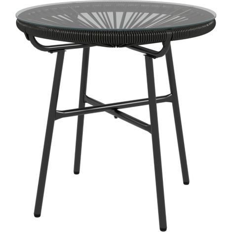 Mesa de jardín estilo bohemio, mesa auxiliar de exterior, ratán PE, cristal templado, resistente a la intemperie, 50 cm x 50 cm x 50 cm, negra, disponible en tienda. (1/5)