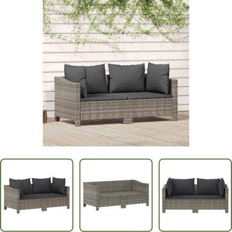 vidaXL Polyrattan - 2-teiliges Garten-Lounge-Set mit Kissen Grau Poly Rattan (1/5)