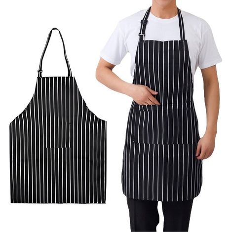NTHProducts – Küchenschürze – Verstellbar – 2-teilig – Schwarz-weiß gestreift – Küchenzubehör – Geeignet zum Kochen – 2-teiliges Set (1/5)
