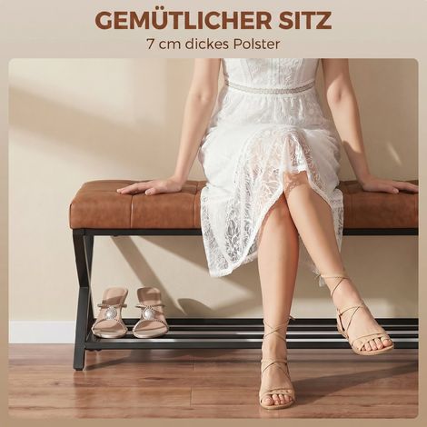 Schuhbank, Flur, mit Kunstlederbezug, 112 x 37 x 47 cm, braun. (1/5)