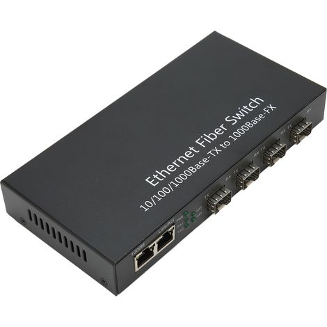 Commutateur Fibre Optique 4 Ports SFP et 2 Ports RJ45 Gigabit, Convertisseur Media jusqu'à 120km, Alimentation 100-240V AC UE (1/5)
