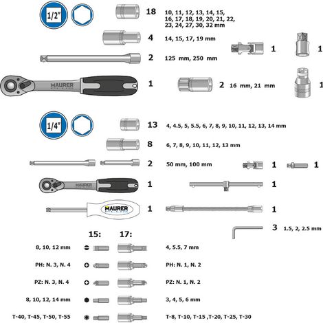 BUSSOLE IN KIT 94 pz - MAURER - SET CHIAVI IN SERIE A BUSSOLA - Serie Plus 94756 (1/2)