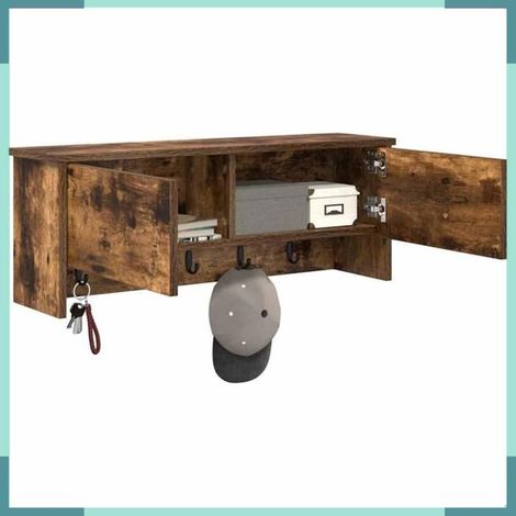 874343 Porte-manteau mural avec étagère Chêne fumé 80 x 20 x 30 cm (1/5)