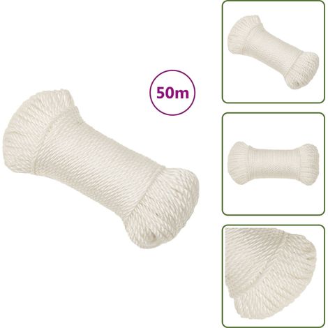 Arbeitsseil Weiß 8 mm 50 m Polypropylen - Arbeiterseil - PP Seil - Polyester Seil - Hochfestes Seil - Tragfähigkeitsseil (1/5)