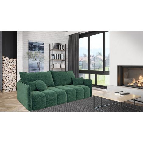 Sofa 3-Sitzer mit Schlaffunktion MORGANO Stoff Abriamo Dunkelgrün (1/5)