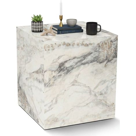 Dmora - Tavolino da salotto Moglia, Tavolo basso da caffè, Portariviste per divano, Ripiano da soggiorno, 45x45 h50 cm, Marmo