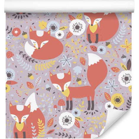 Papier peint Renards de conte de fées et fleurs pour salon et chambre 50x1000 cm (1/5)