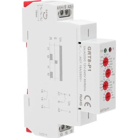 Relais temporisé impulsion multimode avec voyant LED, commutateur minuterie rail DIN, 12V-240V AC DC (1/5)