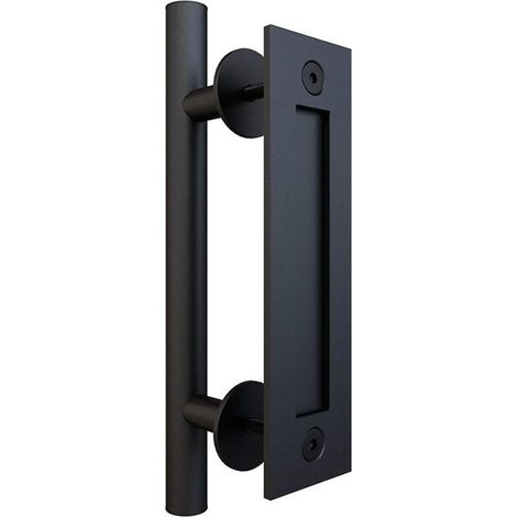 Juego de tiradores y manijas empotradas para puertas correderas y de madera con manijas en ambos lados (recubrimiento de pintura en polvo negra) (1/4)