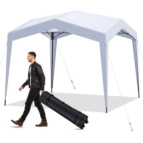 Tenda a gazebo 302 x 302 cm pop-up con borsa con ruote ripiegabile per esterno, Tenda a gazebo rifugio da spiaggia Bianco (1/3)