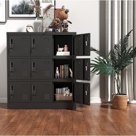 Armoire métallique 9 portes, 100 x 90 x 40 cm, noire, avec serrure et porte-cartes OKMYHOME (1/5)