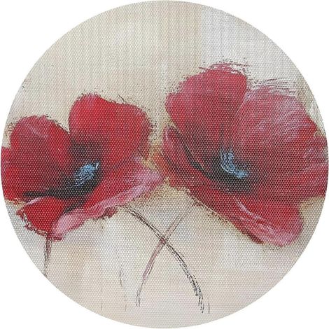 Ensemble de 4 sets de table ronds à motif coquelicot rouge - Design tendance, antidérapants, 39 cm, en PVC lavable, pour décorer vos tables et salles à manger ou vos fêtes. (1/5)