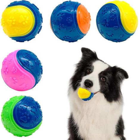 Un ensemble de 5 balles couineuses spécialement conçues pour les chiens, qui peuvent être utilisées comme jouets à mâcher pour jouer, s'entraîner, interagir et lutter contre l'ennui. (1/5)