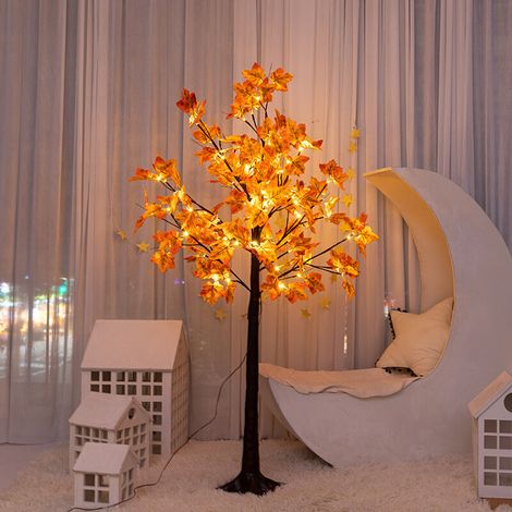 Feuille d'érable à LED - 120 cm - 48 LED - Décoration d'automne - Fonctionne à pieux - Blanc chaud - Décoration feuilles d'automne - Guirlande lumineuse parfaite pour l'intérieur - Fête de [Classe éne (1/5)