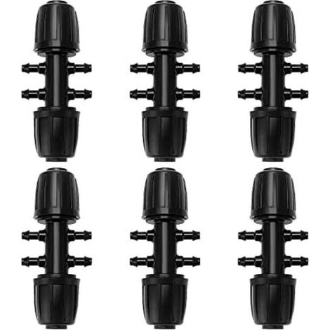 CSPARKV 10x2.7cm 6-Voies Raccord de Tuyau D'Irrigation, Connecteur d'Irrigation Goutte à Goutte à 6-Voies pour Jardin, Pelouse, Noir