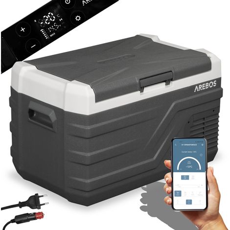 AREBOS Kompressor Kühlbox 26 Liter Elektrische Gefrierbox mit APP-Steuerung zum Kühlen, Einfrieren und Warmhalten Kühlschrank bis -20 °C Auto Kühlbox mit USB-Anschluss, 12/24 V 230V Anthrazit (1/5)