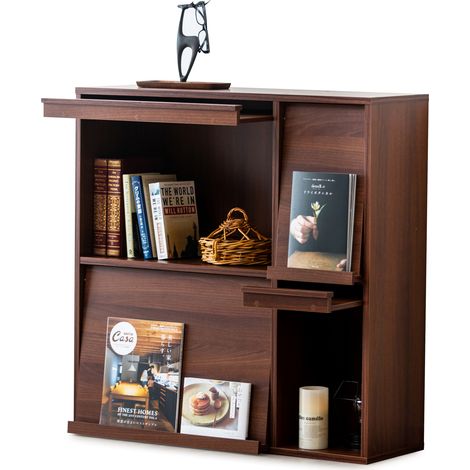 Iris Ohyama, Möbel, Regal, Aufbewahrungsbibliothek, mit 4 Klapptüren, Design, Vielseitig einsetzbar, Büro, Schlafzimmer, Wohnzimmer, Esszimmer - Flap Rack FR-F4 - Braun