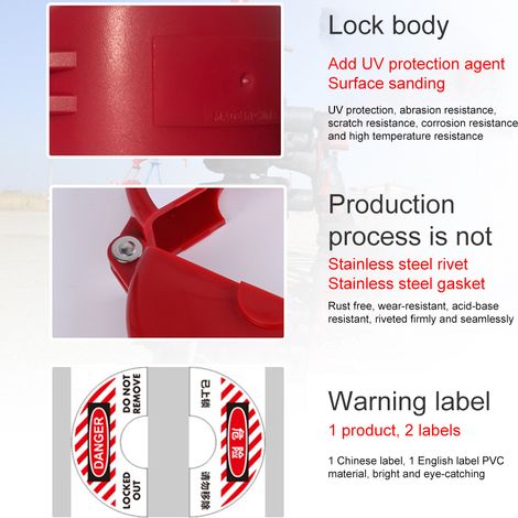 Robinet à bille verrou sécurité gaz bouteille, cadenas disque volant anti-ouverture LDV11 rouge 25mm-64mm (1/5)